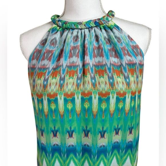 J.B.S. Petites Pull On Dress Multi Colored Size 8P Braided Neckline Detail - Picture 2 of 12